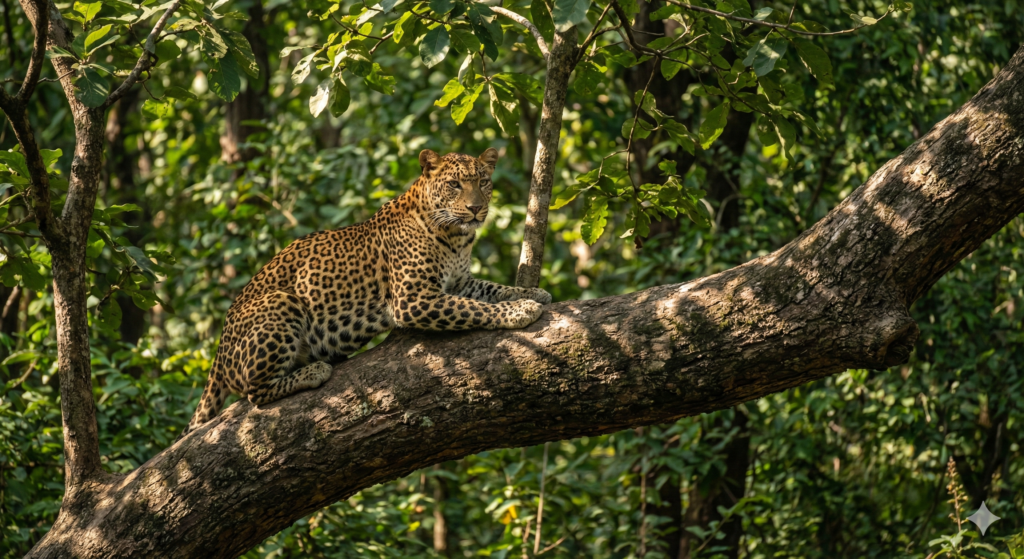 Leopard sitting on a tree in Sitanadi Wildlife Sanctuary Dhamtari