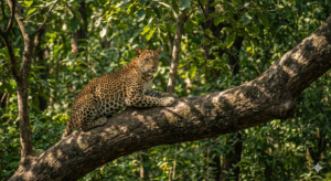 Leopard sitting on a tree in Sitanadi Wildlife Sanctuary Dhamtari