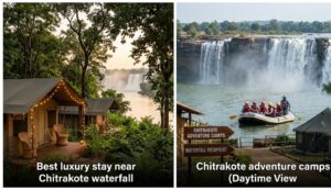 STF Camp Resort Chitrakote luxury tents and waterfall view in Bastar